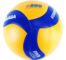 Мяч вол. "MIKASA", р.5, синт.кожа (ПУ), 18 пан., оф. парам. FIVB,клееный, бут.кам, желто-синий