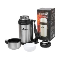 Термос Тонар (дополн.пласт.чашка, скл.ручка, ремень) 1,2л.